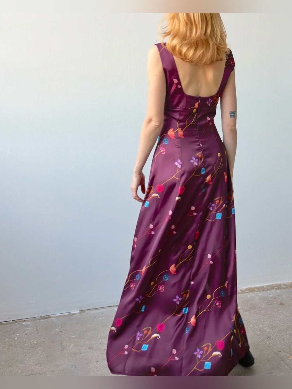 OhSevenDays Carolina Square Neck Floral Slip Burgundy Midi Dress Size Small - Picture 3 of 11